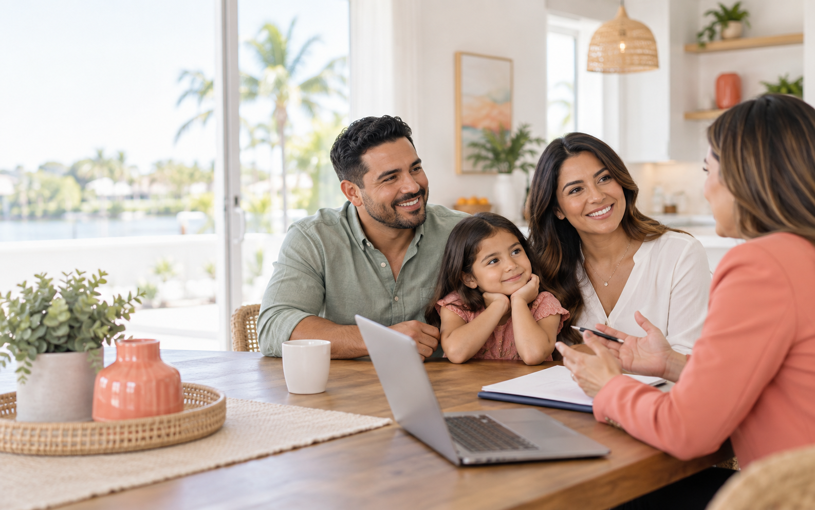 Familia conversando con un asesor de seguros